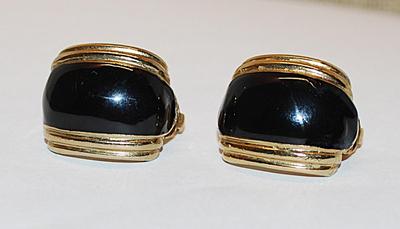Vintage Black Enamel & Gold Border EARRINGS Set with Spring Snap Clasp