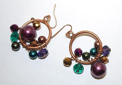 Multi-Colored Beads on a Rose Gold RING EARRINGS Set with Wire Hook Clasp