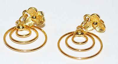 Bright Gold Colored 3 RING EARRINGS Set with Flower Accent and Stud Post Clasp