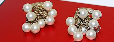 Vintage Style "PEARL CLUSTER" EARRINGS Set with Faux Pearl Dangles and Clip-On Clasp