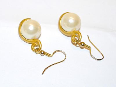 Single Faux PEARL EARRINGS Set with Gold Tone Side Mount and Wire Hook Clasp
