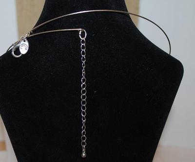 Stiff Wired JEWELED & TIGER STYLE NECKLACE with Oblong Disks on a Silver Tone Band 5" Diameter ADJUSTABLE