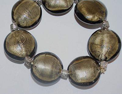 ELASTIC Black & Gold Round "PODS" BRACELET (2½" to 3¾" Opening) with Barrel Spacers