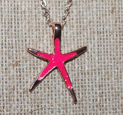 Pink & Gold Color Elongated Starfish PENDANT (1" x ¾") on a Gold Tone Necklace Chain 16" L