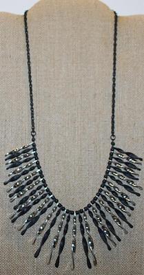 Unique Black and Silver Colored "Knurled & Curled Bits" NECKLACE with Black Bead Accents, Black Chain & Lobster Clasp...