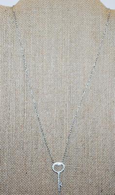 Small HEART Shape KEY PENDANT 1" x ½" on a Silver Tone Necklace Chain 16" L