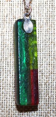 Colorful Acrylic Rectangle PENDANT (1¾" x ¼") on a Silver Tone Adjustable Necklace Chain 16"-18" L