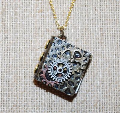 CLOSED Book PENDANT (1" x 1") on a Gold Tone Necklace Chain 18" L