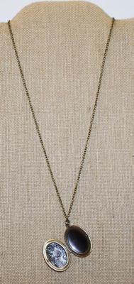 Oval Flowered Brass Style Locket PENDANT (1¼" x 1") on a Dark Gold Tone Necklace Chain 20" L