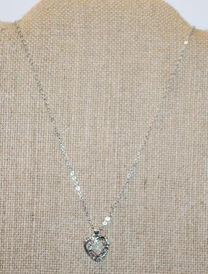 Heart Shaped Iridescent Moonstone on Heart PENDANT (½" x ½") on Silver Chain Necklace 17" L