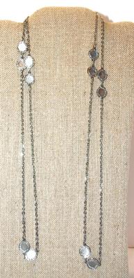 Long 50" Wrap-Around Necklace with Silver Tone Hammered Discs & Chain