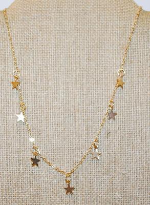 7 Dainty "Gold" Stars Necklace 14" L