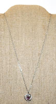 Entangled Hearts PENDANT (¾" x ¾") with Iridescent Purple Center Stone on a Silver Tone Necklace Chain 18" L