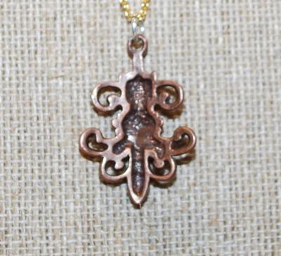 "Fleur-de-Lis" Style Brown PENDANT (1" x ¾") on a Gold Tone Necklace Chain 17" L