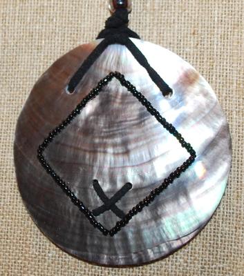 Large Mother-of-Pearl Style Circle (3" Diam.) Necklace with 2 Accents on a Black Rope Chain 20" L