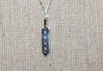 Clear Stones Parallelogram PENDANT (1¼" x ¼") on a Silver Tone Necklace Chain 17" L
