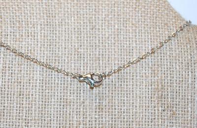 Clear Stones Parallelogram PENDANT (1¼" x ¼") on a Silver Tone Necklace Chain 17" L