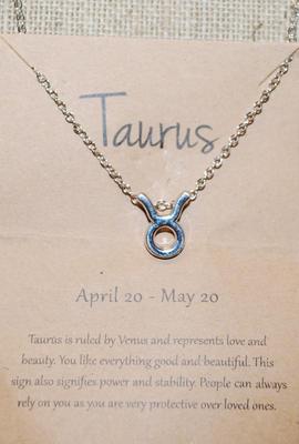 "Taurus" Zodiac PENDANT (½" x½") on a Silver Tone Necklace Chain 14" L