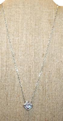 Single Round Clear Stone PENDANT (½" x ½") with Full Surround on a Silver Tone Necklace Chain 17" L