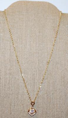 Twisted Top Gold Colored Setting PENDANT (¾" x ½") with Clear Center Stone on a Gold Tone Necklace Chain 17 " L