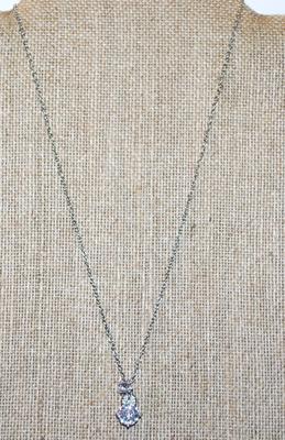 Round Clear Stone with Spaces and Small Stone PENDANT (¾" x ¼") on a Silver Tone Necklace Chain 17" L