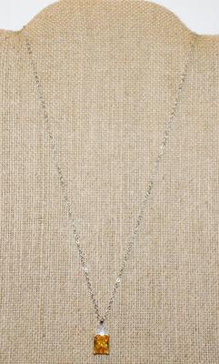 Amber Yellow "Lantern" Style PENDANT (¾" x ¼") on a Silver Tone Necklace Chain 17" L