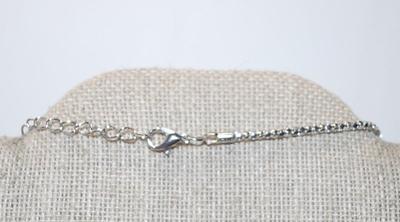 Colorful Tribal Style PENDANT (2½" x 1¼") with a Jade-Like Oval Stone on a Silver Tone Necklace Chain 24" L