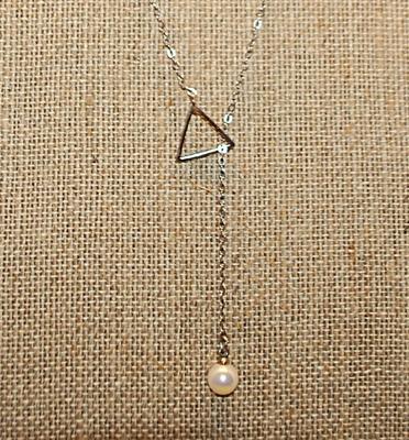 Faux Pearl & Triangle Slide-thru Silver Tone Necklace 18" L