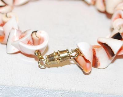 CORAL, BROWN & WHITE Colored Shell BRACELET (2" Circ.) with Gold Tone BARREL SCREW Clasp