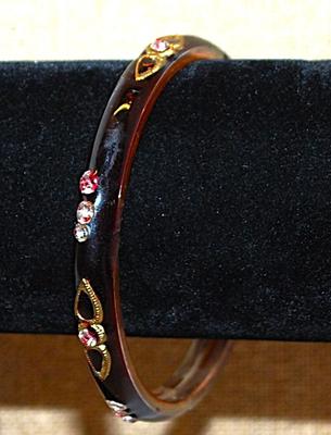 Brown Acrylic Cuff BRACELET (2½" Circ.) with Clear Stones Design - NOTE: SOME RED STAINING