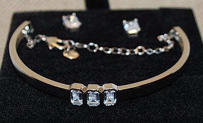 "Jones of New York" Half Infinity Bracelet (3" Circ.) with Lobster Clasp & Rectangle Emerald Cut Earrings with Stud...