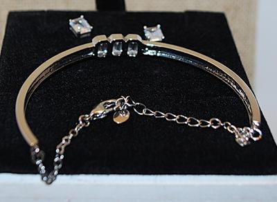 "Jones of New York" Half Infinity Bracelet (3" Circ.) with Lobster Clasp & Rectangle Emerald Cut Earrings with Stud...