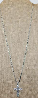 Large Rectangle Beveled Clear Stones CROSS 1½" x ¾" on a Heavy Twisted Style Silver Tone Necklace Chain 18" L
