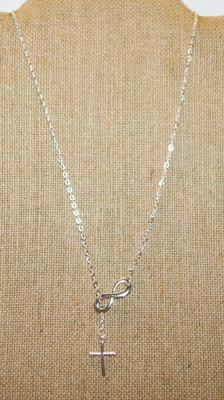 Silver Plated Infinity & Cross PENDANTS (1") on a Silver Tone Chain 18" L