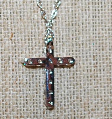 Diamond-Style Clear Stones CROSS with 7 Down & 5 Across Setting 1" x ¾" on a Silver Tone Necklace Chain 16" L
