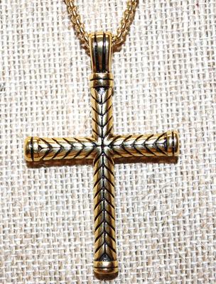 Cremation Ashes Memorial Gold Tone Cross PENDANT (2" x 1¼") and Gold Tone Necklace Chain 24" L