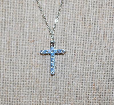 11 Clear ROUND Stones Cross PENDANT (1¼" x ¾") on a Silver Tone Necklace Chain 17" L