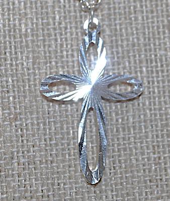 2 Color CROSS with Gold Tone on One Side and Silver Tone on the Other Side on a Silver Colored Chain 16" L