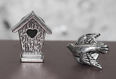 Silver Colored BIRD & BIRDHOUSE TACKS on Silver Tone Settings