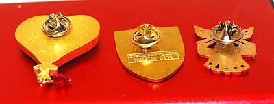 Collection of 3 Assorted TACKS - Glitter Heart, "Armor of God" & Hospice on Gold Tone Settings