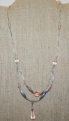 Light Pink Clear Beads NECKLACE with Acrylic Spacers & Oblong Accents and Barrel Screw Style Clasp 21" L