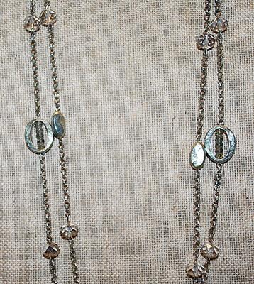 WRAP-AROUND Mother-Of-Pearl Style NECKLACE with Ovals & Rectangles and Clear Accent Stones 46" L