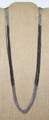 TWO-TONE Multi-Strand Silver & Black Colored NECKLACE with Unidentified Marking and Lobster Style Clasp 34" L