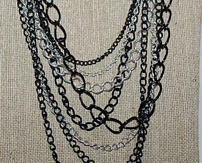 Silver & Black Colored 10 Strand NECKLACE with 2 Strand Holders and a Lobster Clasp 23" L