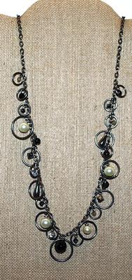 "Pearls & Bangles" NECKLACE Marked "NY" with 4 Faux Pearls and Dangle Accents with a Lobster Clasp 30" L