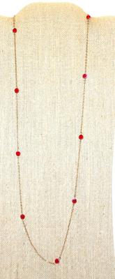 Simple Red Acrylic Stones NECKLACE with Gold Tone Chain & Lobster Clasp 30" L