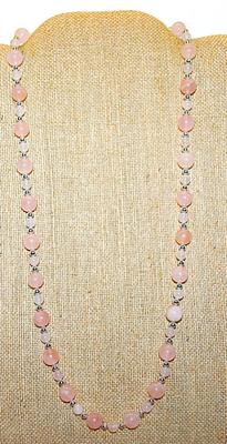 PINK GLOBES NECKLACE with Silver Tone Accents and a Decorative Oval Snap Clasp 24" L