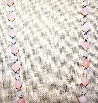 PINK GLOBES NECKLACE with Silver Tone Accents and a Decorative Oval Snap Clasp 24" L