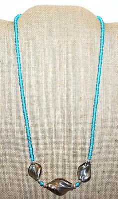 Triple "Molten Style" Acrylic Gray Stones NECKLACE with Blue Bead Chain and Barrel Style Clasp 18" L