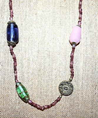 Large Bead WRAP-AROUND NECKLACE with Round "MEDALLION-STYLE" Spacers and Lobster Clasp 40" L
